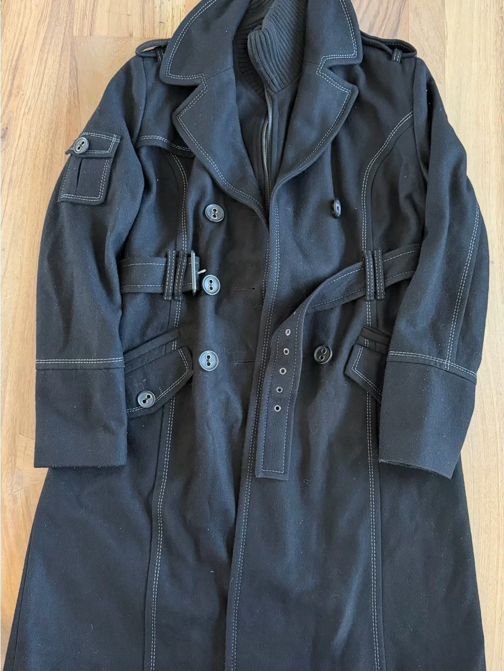 Miss Sixty Black Double-Breasted Trench Coat with Belt